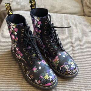 Dr. Martens Black Floral Combat Boots